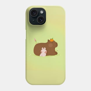 Relaxing capybara and rabbit Phone Case