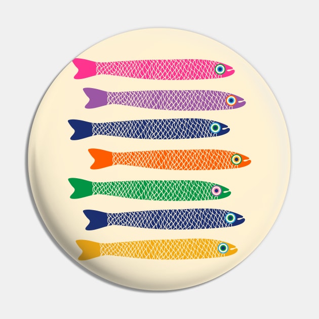 ANCHOVIES Bright Graphic Fun Groovy Fish in Rainbow Colors on Cream - Horizontal Layout - UnBlink Studio by Jackie Tahara Pin by UnBlink Studio by Jackie Tahara