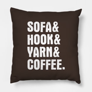 Sofa, hook, yarn & coffee Pillow