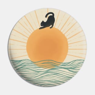 Yoga Cat on Sunrise ocean wave Pin