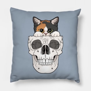 Calico Kitty & Skull Pillow