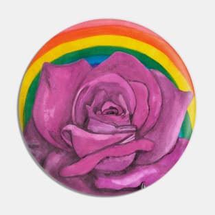 Pink rose with rainbow and clouds Pin