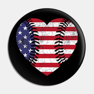 Patriotic USA 4th of July American Flag Baseball Heart Pin