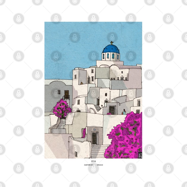 Oia Santorini Greece Illustration by Wall-Art-Sketch