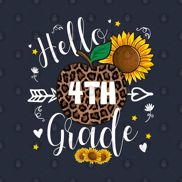 4th Grade Back To School Leopard Print Sunflower Teacher Apple by LisaLiza