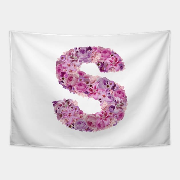 Pink Floral Letter S Tapestry by HayleyLaurenDesign
