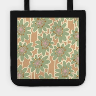 Fun flowerpower pattern in retro style, yellow , pink , turquoise , vanilla and green Tote