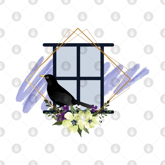 crow on window of flower by Color by EM