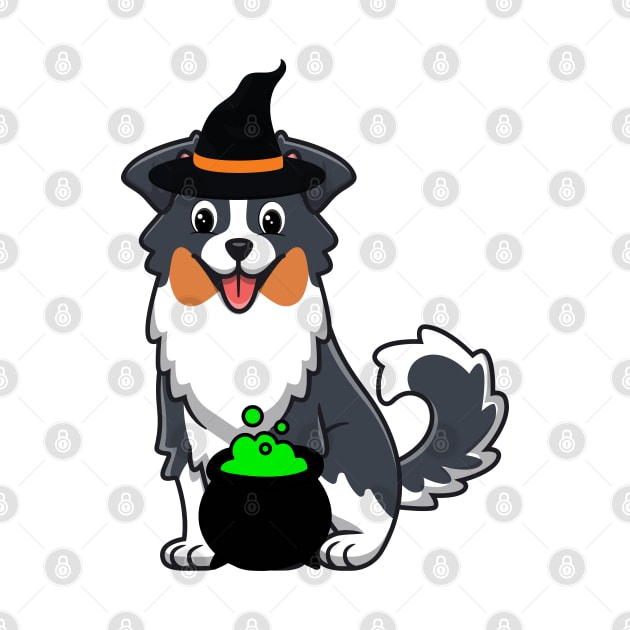 Funny Collie Dog is wearing a witch costume by Pet Station
