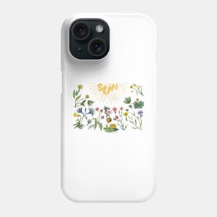 Cottagecore Aesthetic Wildflowers Herbarium and Sun Illustration Phone Case