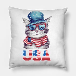 Patriotic Cat, 4th of July Design Pillow