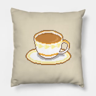 Chai Tea Cup with Saucer Pixel Art (with outline) Pillow