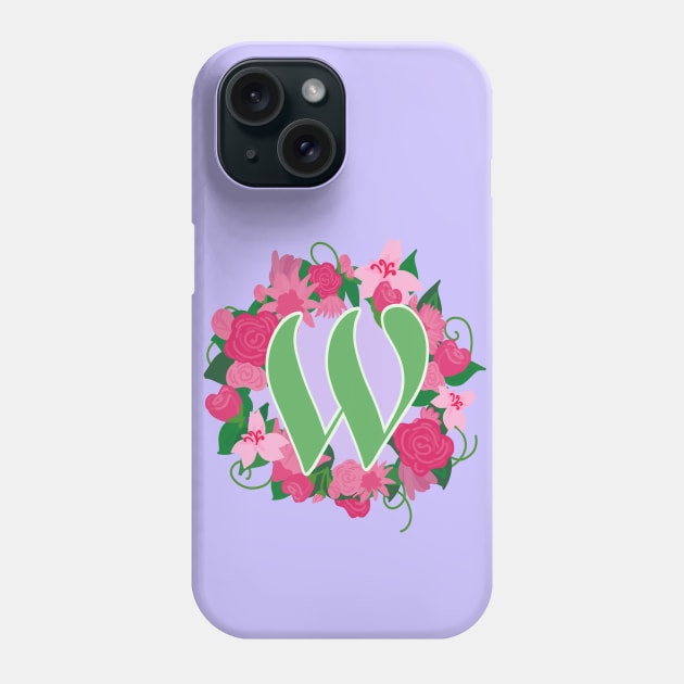Monogram W, Personalized Floral Initial Phone Case by Bunniyababa