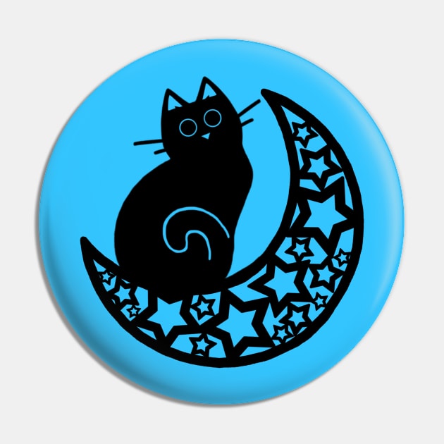 Lunar Cat on the Moon Pin by NonDecafArt