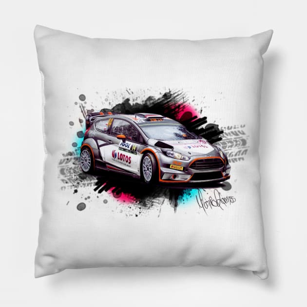 Robert Kubica's Ford Fiesta WRC Pillow by Mario Ramos Rally Art