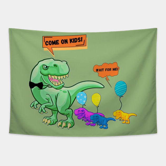 Funny T-Rex Tapestry by Taz Maz Design