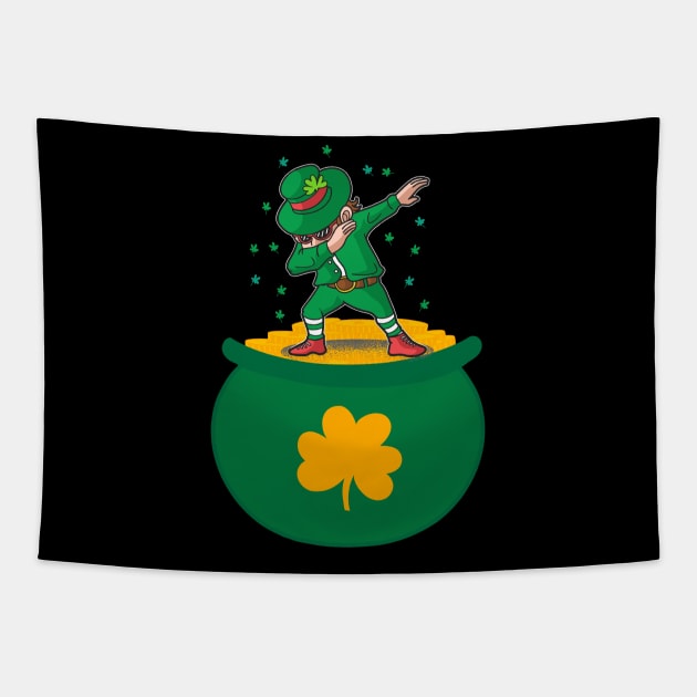 St Patricks Day Dabbing Leprechaun Tapestry by Museflash