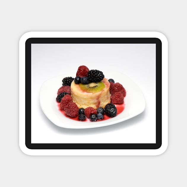 Orange Pudding cake w/ Seasonal Berries Magnet by wolftinz