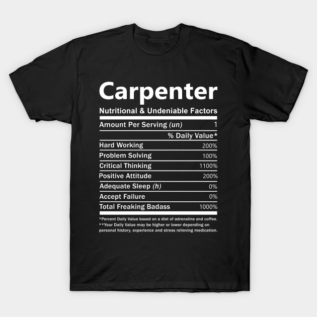 Carpenter T Shirt - Nutritional and Undeniable Factors Gift Item Tee - Carpenter - T-Shirt