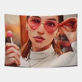 Lolipop Red Lips 2 Geek Designer Dune Stika Artistic Anime Style Tapestry