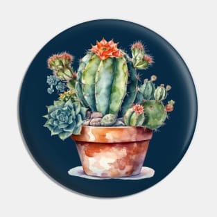 Watercolor Flowering Cactus Succulent Garden Pin