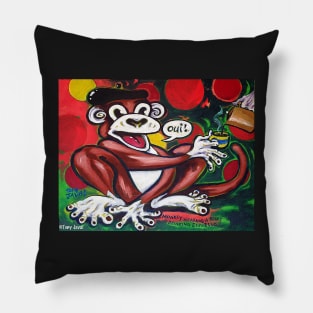 'Monkey Wearing a Beret Drinking Espresso' Pillow