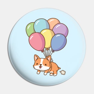 Cute Corgi Flying With Rainbow Balloons Pin