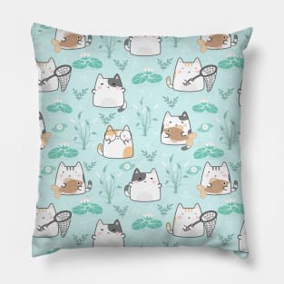 Seamless Pattern Fishes Cute Kawaii Cats Pillow