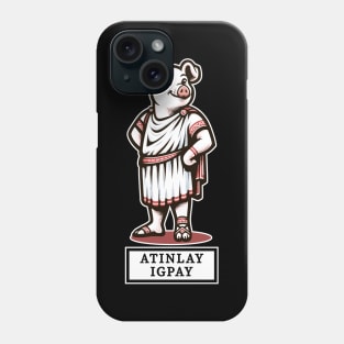 Latin Pig in Toga Cartoon T-Shirt, Funny Pig Latin Phrase Tee, Novelty Graphic Shirt, for Pig and Pig Latin Enthusiasts Phone Case