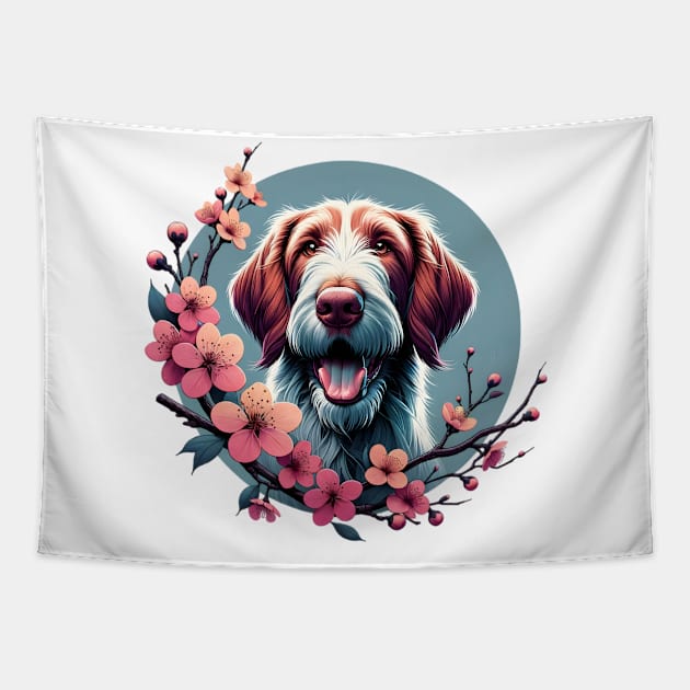 Spinone Italiano Delights in Spring Cherry Blossoms Tapestry by ArtRUs