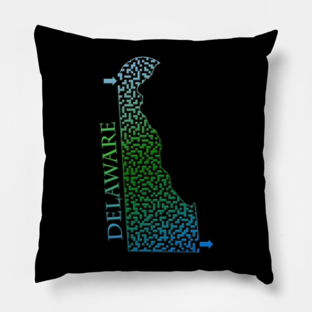 Delaware State Outline Colorful Maze & Labyrinth Pillow by gorff