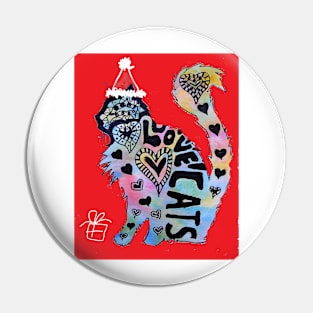 Love Cats Watercolor Painting - Red Christmas Pin