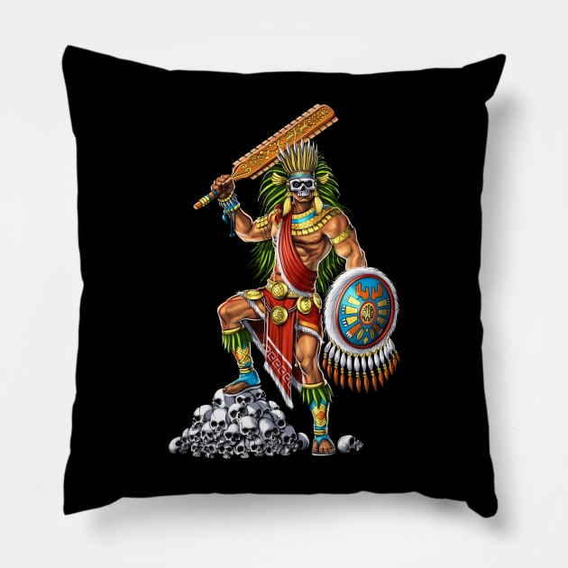 Aztec Skull Warrior Pillow by underheaven