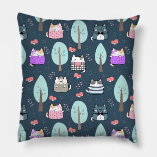 Seamless Pattern Trees Cute Kawaii Cats Pillow