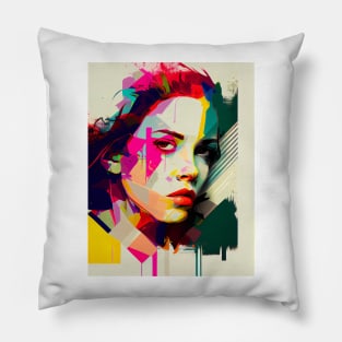 Abstract colorful pop art style woman portrait Pillow
