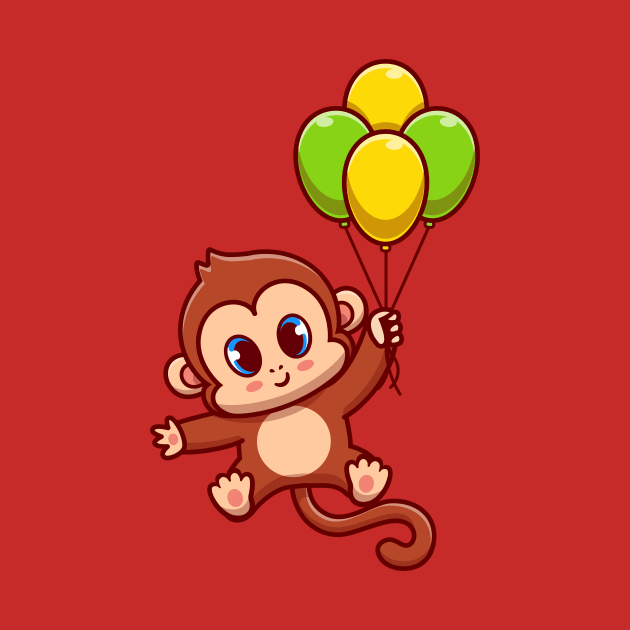 Cute Monkey Flying With Balloon Cartoon by Catalyst Labs