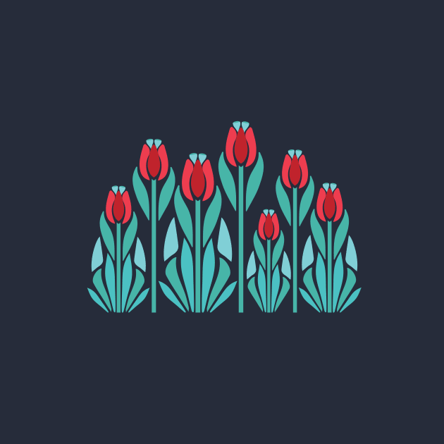 Vintage Art Nouveau Flowers Red Tulips by oknoki