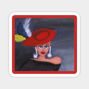 Girl in Red Feathered Hat Magnet