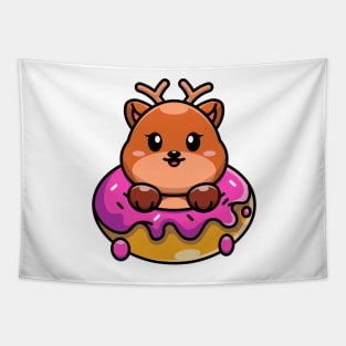 Cute baby deer with doughnut cartoon Tapestry