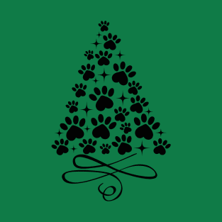 Dog Paw Christmas Tree - Black T-Shirt