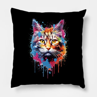 Colorful Cat in Rainbow Colors Pillow