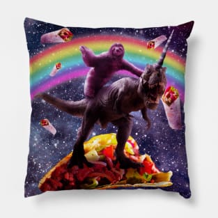 Sloth Riding Unicorn Dinosaur on Burrito Pillow