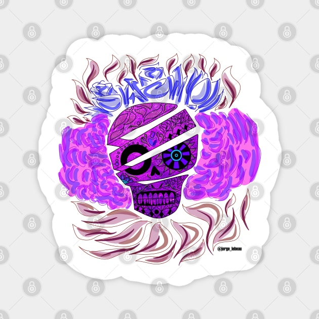 neon floral calavera ecopop Magnet by jorge_lebeau