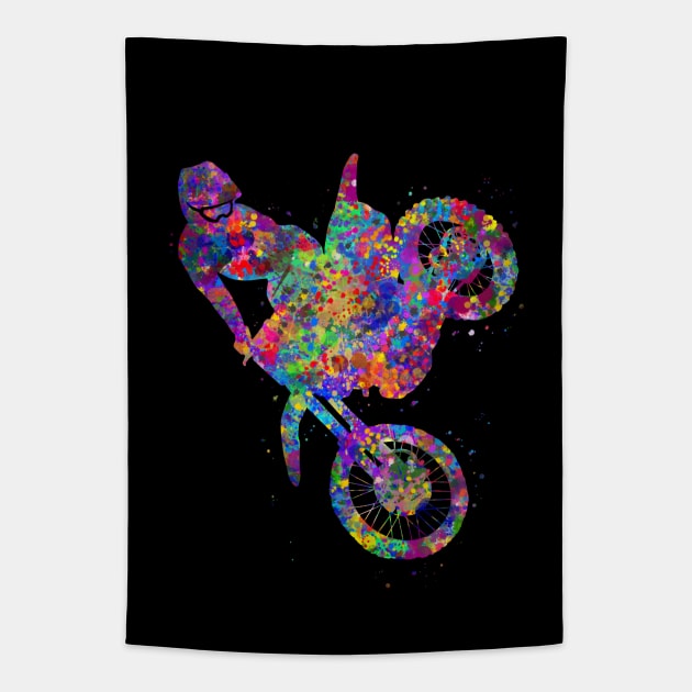 Motocross racing watercolor art Tapestry by Yahya Art