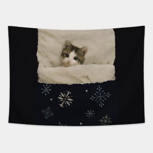 Cat Sleeping in little bed Tapestry