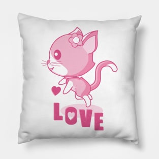 Hovering pink kitten in love. Pillow