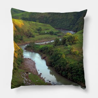 Mountain and River Landscape in Pandanon Silos, Negros Occidental, Philippines Pillow