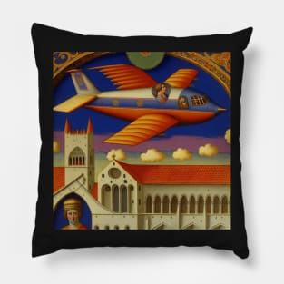 Plane in the medieval sky - Epic Medieval Art Pillow