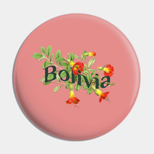 Bolivia Vintage Botanical Illustration Pin by Pico Originals