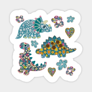 Sticker pack of vintage floral dinosaurs Magnet